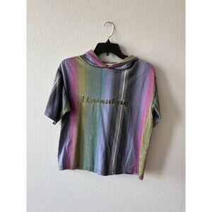 UNIONBAY Women's Vintage Vertical Striped Short Sleeve Shirt With Hoodie, Small